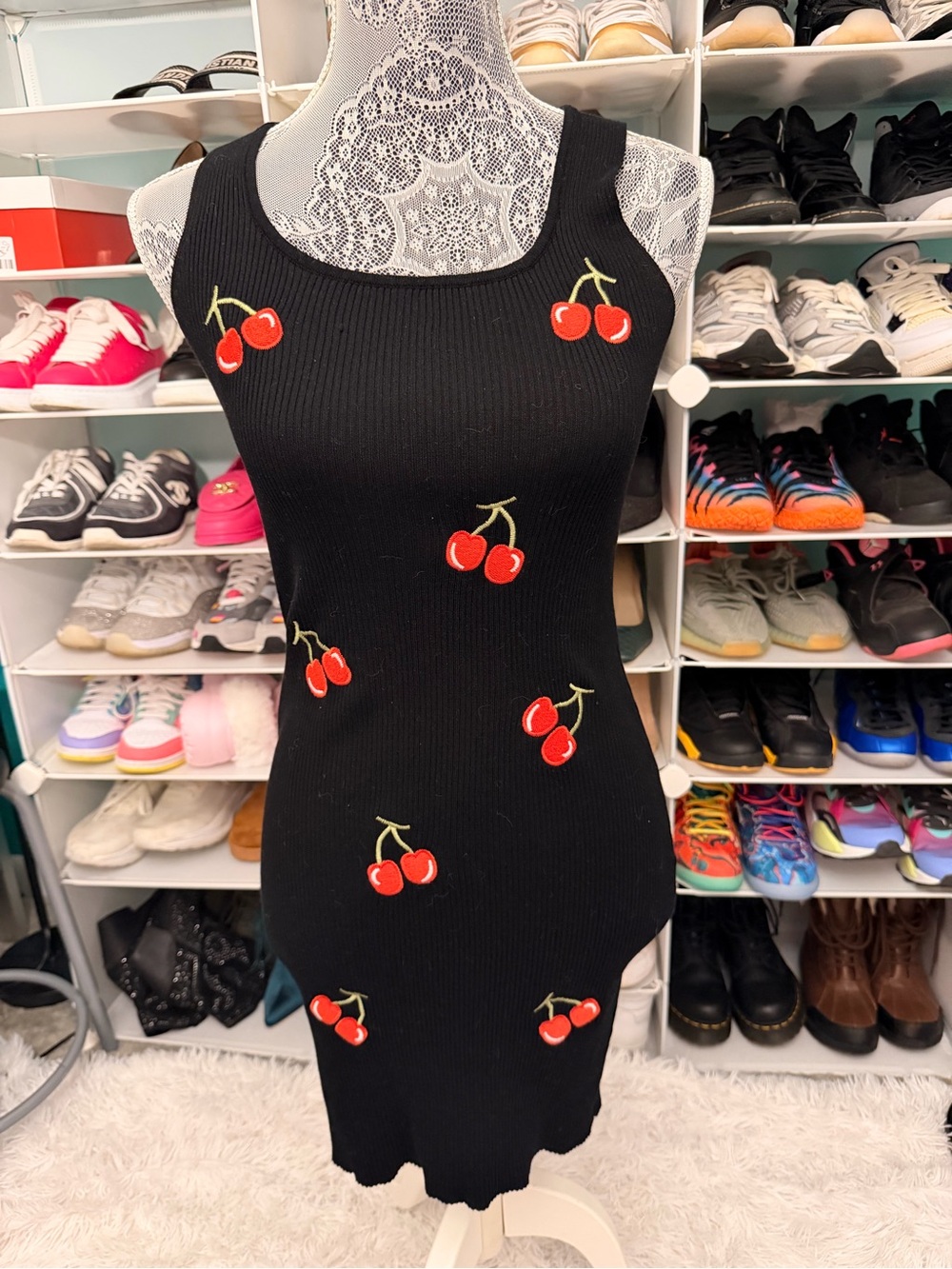Black Cherry Embroidered Ribbed Tank Dress size Small